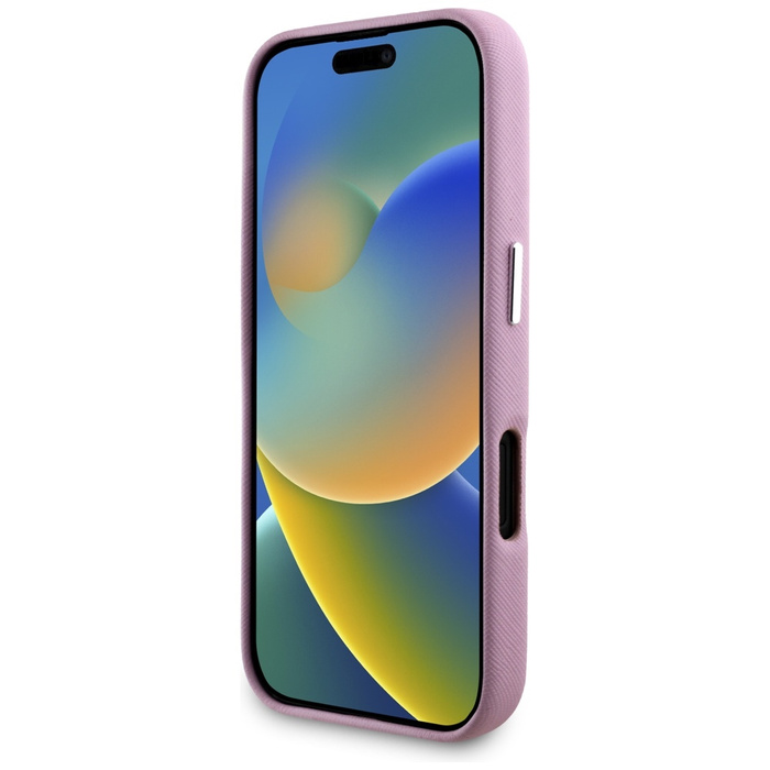 Etui Karl Lagerfeld Saffiano Full         Wrapped Elongated Metal Logo MagSafe do iPhone 16 różowy