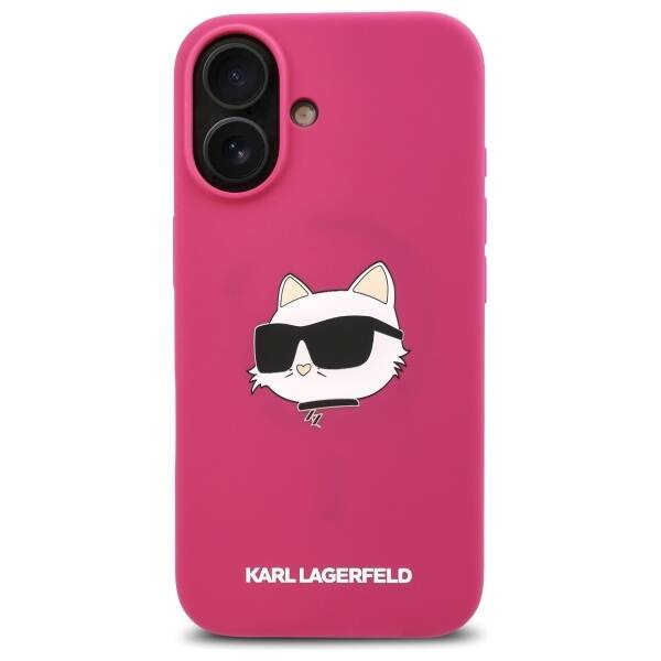 Etui Karl Lagerfeld iPhone 16 6.1" fuksja/fuschia hardcase Silicone Choupette Head Print MagSafe