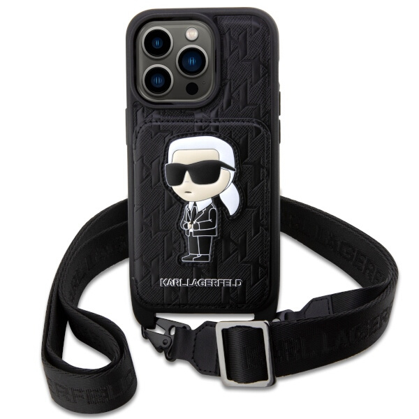 Case Karl Lagerfeld KLHCP14LCSAKHPKK iPhone 14 Pro 6.1" hardcase black/black Crossbody Saffiano Monogram Ikonik Case