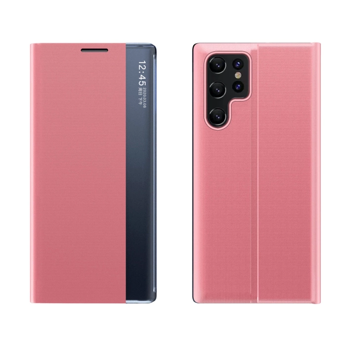 Neue Sleep Case Hülle für Samsung Galaxy S24 FE, Cover mit Klappe und Ständer – Rosa
