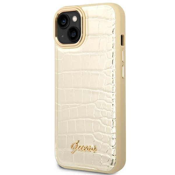 Hülle GUESS Apple iPhone 14 Plus Kroko Kollektion Gold Hartcase