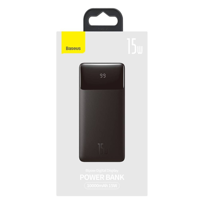 Baseus Bipow powerbanka s displejem 10000mAh 15W černá (Overseas Edition) + USB-A - Micro USB 0,25m kabel černý (PPBD050001)