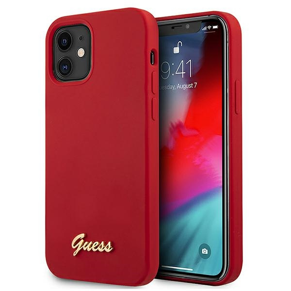 GUESS Apple iPhone 12 Mini Metall Logo Script GUHCP12SLSLMGRE Rotes HardHülle