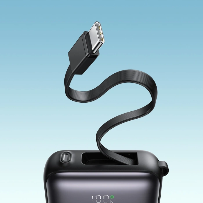 Powerbank Joyroom JR-PBF27 10000mAh 22.5W z wbudowanymi kablami USB-C i Lightning - czarny