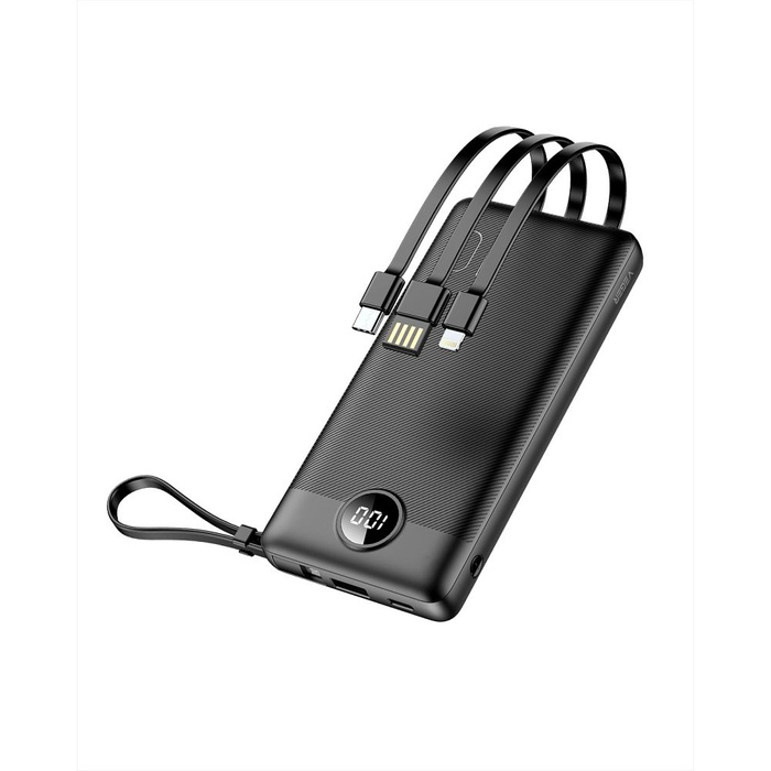 Powerbank Veger C10 (W1116) 10000 mAh z wbudowanymi kablami Micro USB / Typ C / Lightning czarny