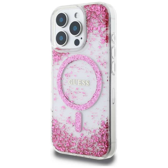 Etui Guess HC Resin Bottom Glitter do     iPhone 16 Pro Max MagSafe różowy
