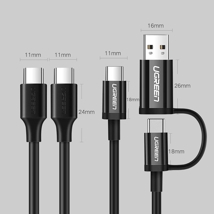Ugreen kabel USB typu C pro nabíjení a přenos dat 3A 0,5m černý (US286)