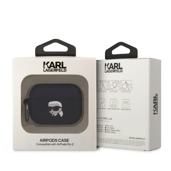 Karl Lagerfeld KLAP2RUNIKK Kryt AirPods Pro 2 černý/černý Silikonový Karl Head 3D