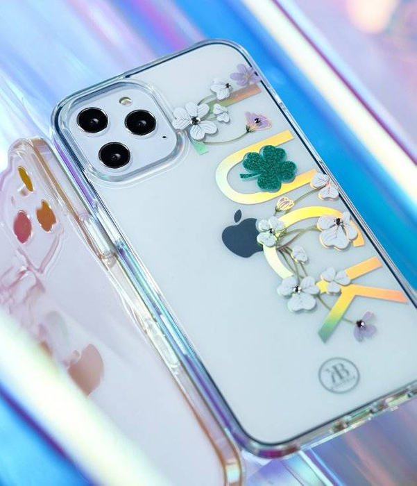 Puzdro Kingxbar Lucky Series zdobené pravými kryštálmi Swarovski iPhone 12 mini transparentné (Clover)