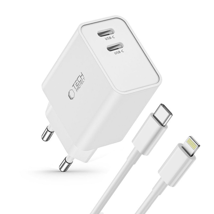 Tech-protect C35w 2-port Network Charger Pd35w + Lightning Cable Blanc