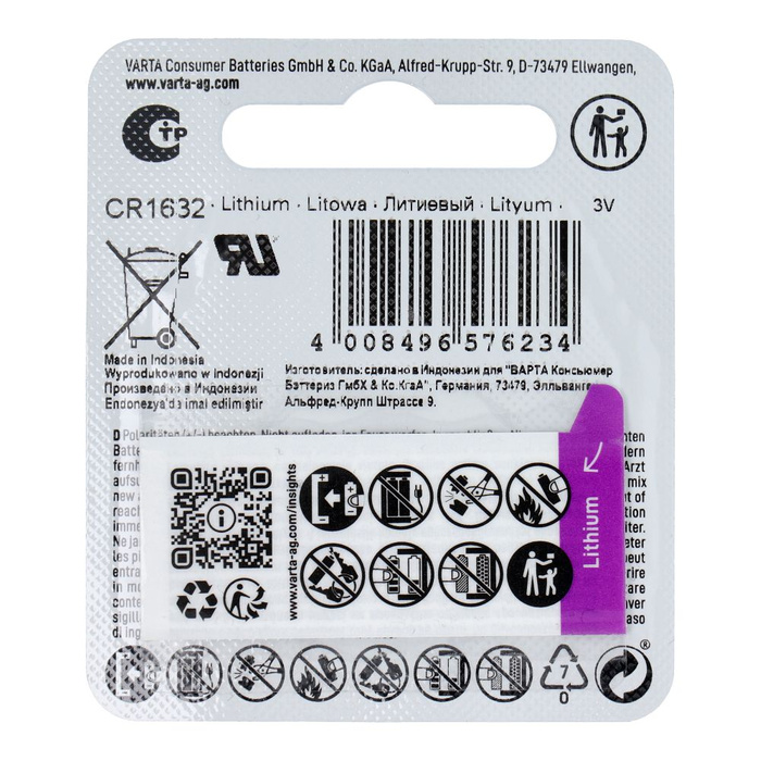 Lithium Button Cell Varta, CR1632, 137mAh, 3V