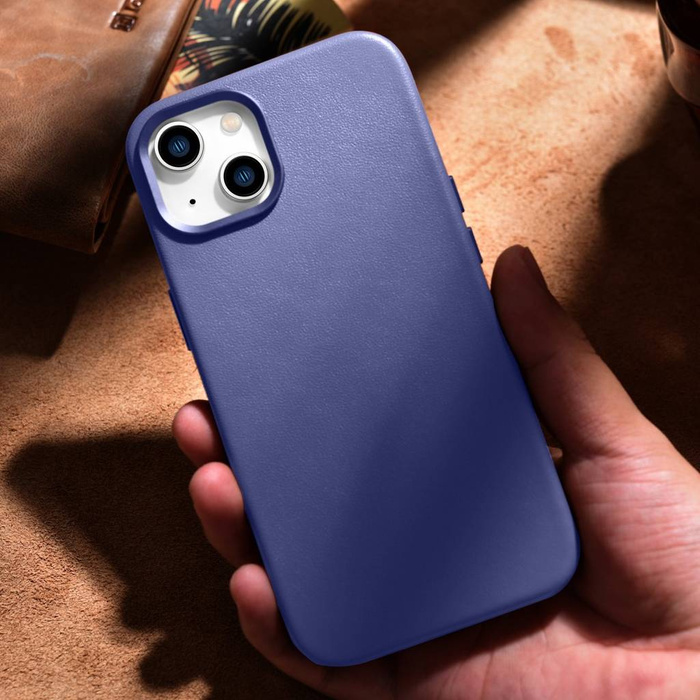 iCarer Case Leather Funda de cuero genuino para iPhone 14 Plus violeta claro (compatible con MagSafe)