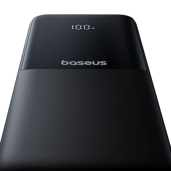 Powerbank Baseus Lipow 10000mAh 22.5W z podwójnym wbudowanym kablem z wyświetlaczem (z dodatkowym czarnym kablem Baseus Simple USB-A - USB-C 3A 0,2m) - czarny