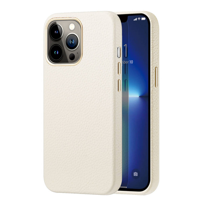Custodia in pelle Dux Ducis Roma per iPhone 13 Pro elegante custodia realizzata in vera pelle bianca