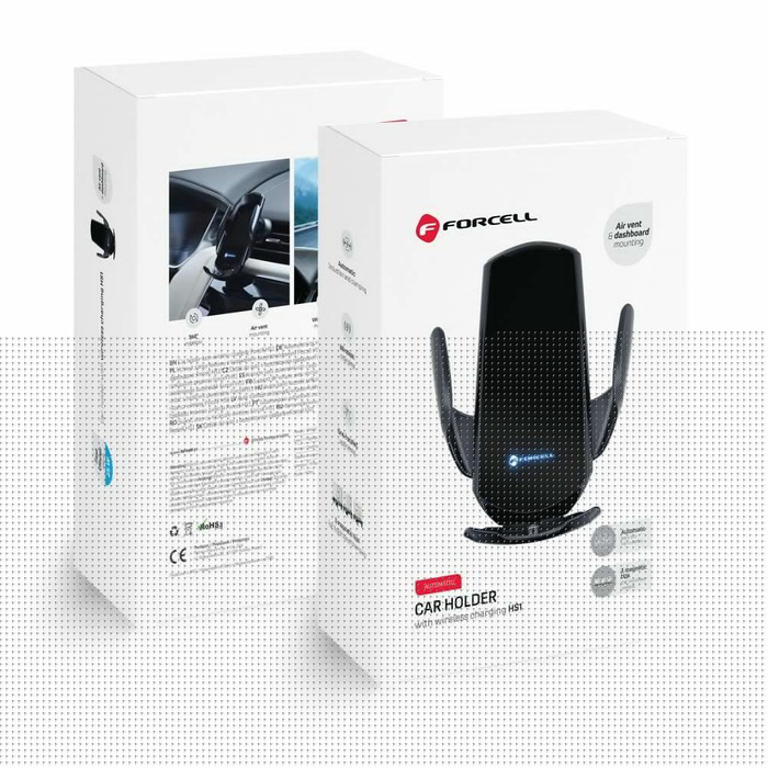 Uchwyt na telefon do samochodu indukcyjny automatyczny Forcell F-Grip HS1 Qi 15W do szyby / kratki czarny