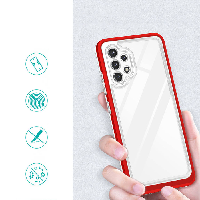 Klare 3in1 Hülle für Samsung Galaxy A72 4G Frame Gel Cover Rot