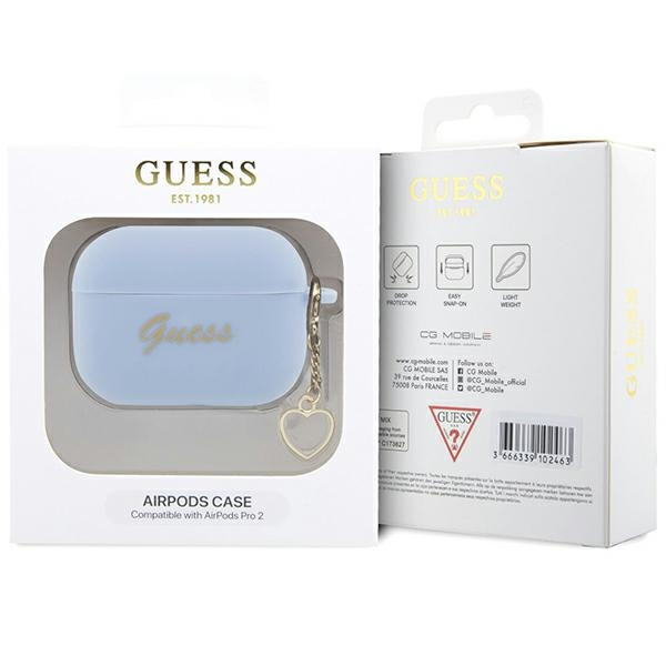 Obal Guess GUAP2LSCHSB Kryt AirPods Pro 2 modrý/modrý Silicone Charm Heart Collection Case