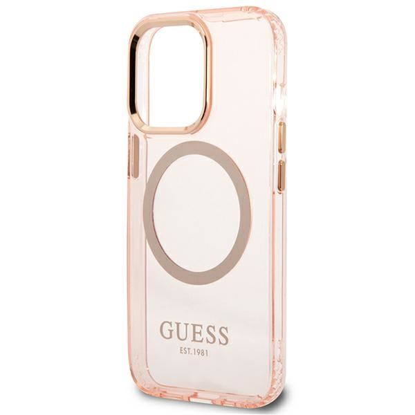 Case GUESS Apple iPhone 13 Pro Max Gold Outline Translucent MagSafe Pink Hardcase