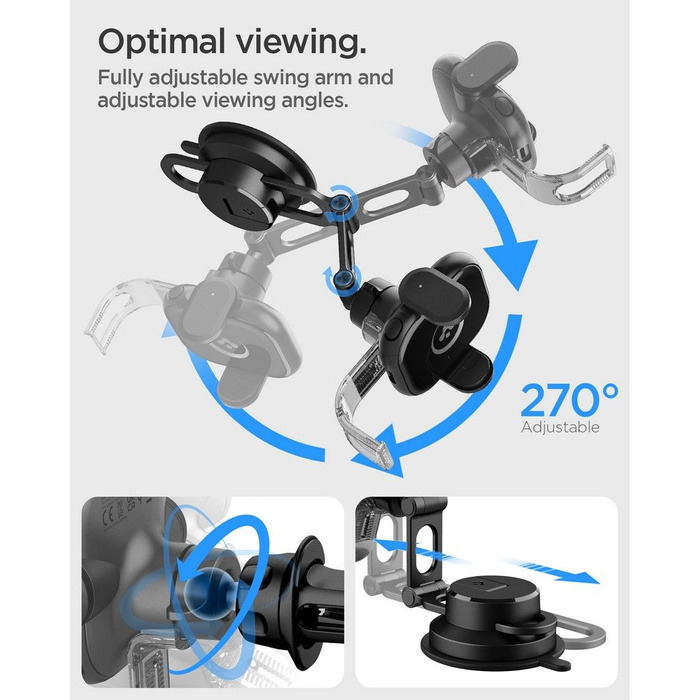 Support Spigen Uts35w Onetap Universal Windshield &amp; Dashboard Car Mount Wireless Charger Black (Chargeur sans fil pour pare-brise et tableau de bord)