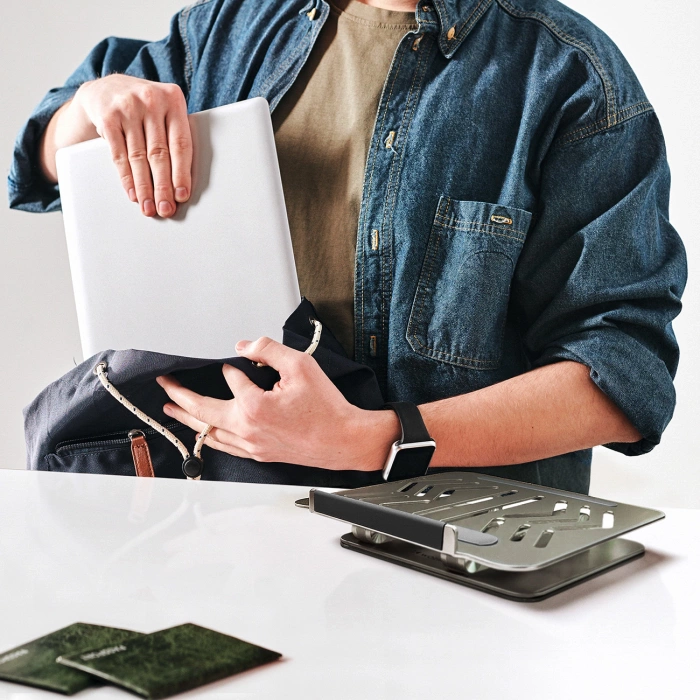 Laptop stand Wozinsky WRS-CPY84SS aluminum + Free! smartphone stand - silver