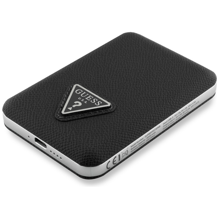 Powerbank indukcyjny Guess Grained       Triangle 5000mAh 15W USB-C MagSafe czarny