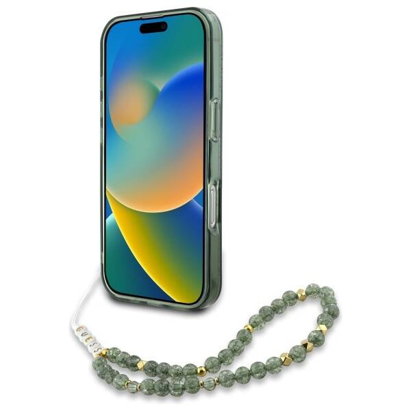 Etui Guess iPhone 16 Plus 6.7" zielony/green hardcase IML Flowers Allover Electro With Pearl Strap MagSafe