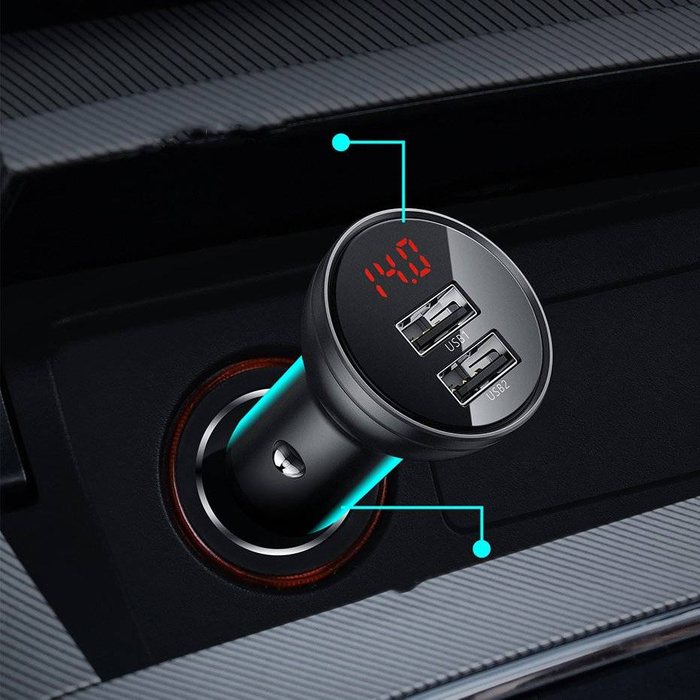 Baseus caricabatteria da auto 2x USB 4.8A 24W con LCD argento (CCBX-0S)