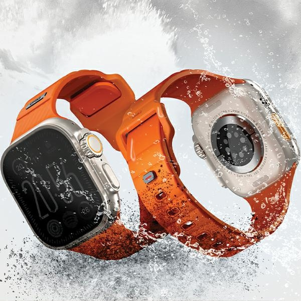 Pasek UNIQ Stride Apple Watch Series1/2/3/4/5/6/7/8/9/SE/SE2/Ultra/Ultra 2 42/44/45/49mm FKM Rubber Strap pomarańczowy/volt orange
