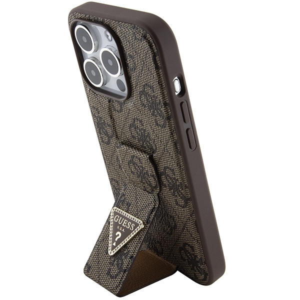 Etui Guess GUHCP15LPGS4TDW iPhone 15 Pro 6.1" brązowy/brown hardcase Grip Stand 4G Triangle Strass Case
