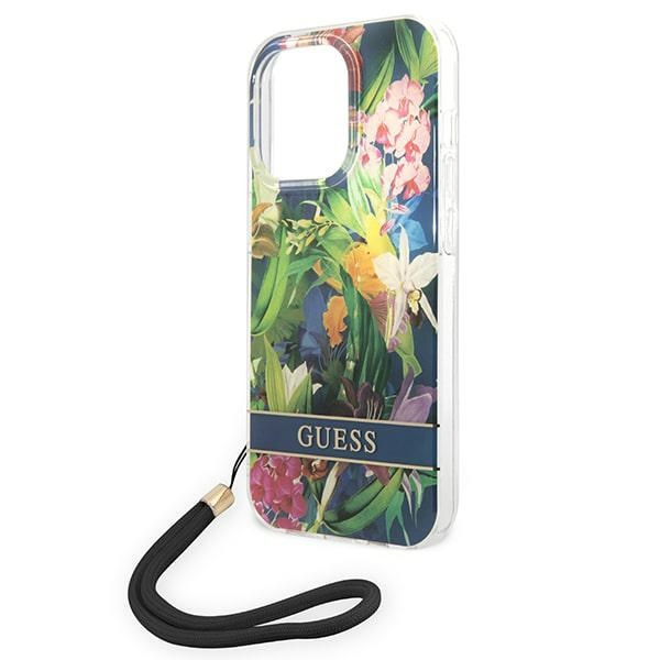 Guess GUOHCP14LHFLSB iPhone 14 Pro 6.1" blue/blue hardcase Flower Strap