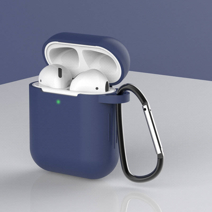 Pouzdro pro AirPods 2 / AirPods 1 silikonový měkké pouzdro sluchátka + přívěsek na klíče modrý (case D)