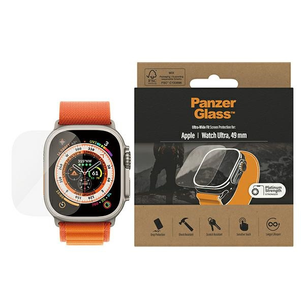 PanzerGlass Ultra-Wide Fit Apple Watch Ultra 49mm Bildschirmschutz Platinium Stärke 3680