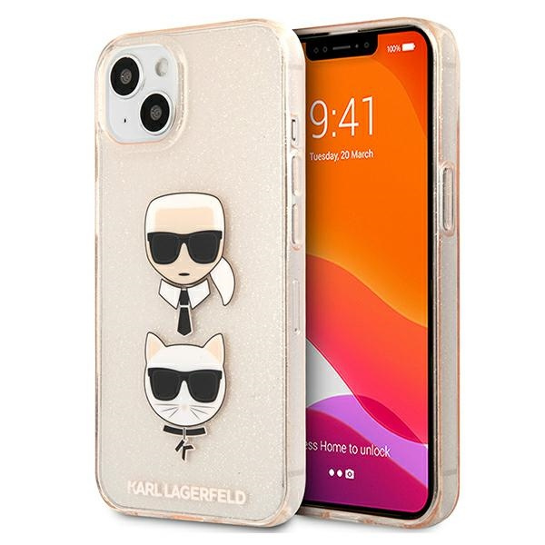 Coque KARL LAGERFELD Apple iPhone 13 Mini valise rigide or Karl`s & Choupette à paillettes