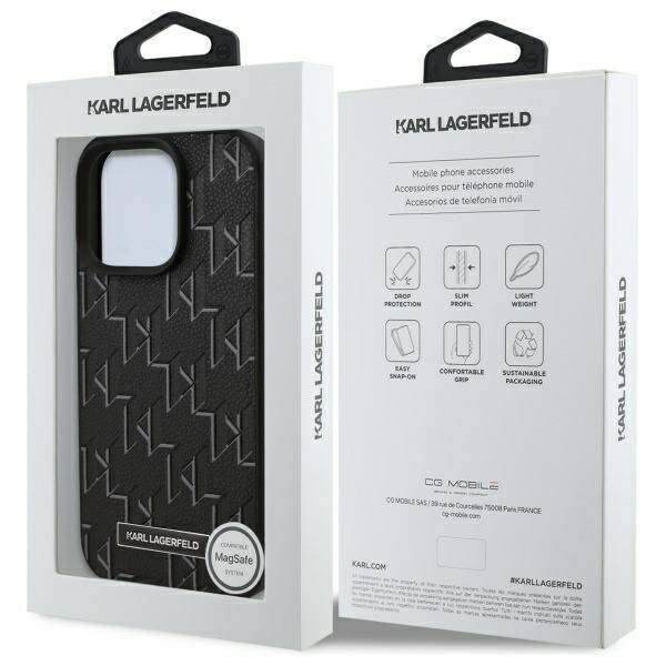 Etui Karl Lagerfeld iPhone 16 Pro 6.3" hardcase czarny/black Leather Monogram Metal Logo MagSafe