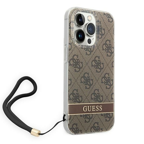 Guess GUOHCP14LH4STW iPhone 14 Pro 6.1" brown/brown hardcase 4G Print Strap