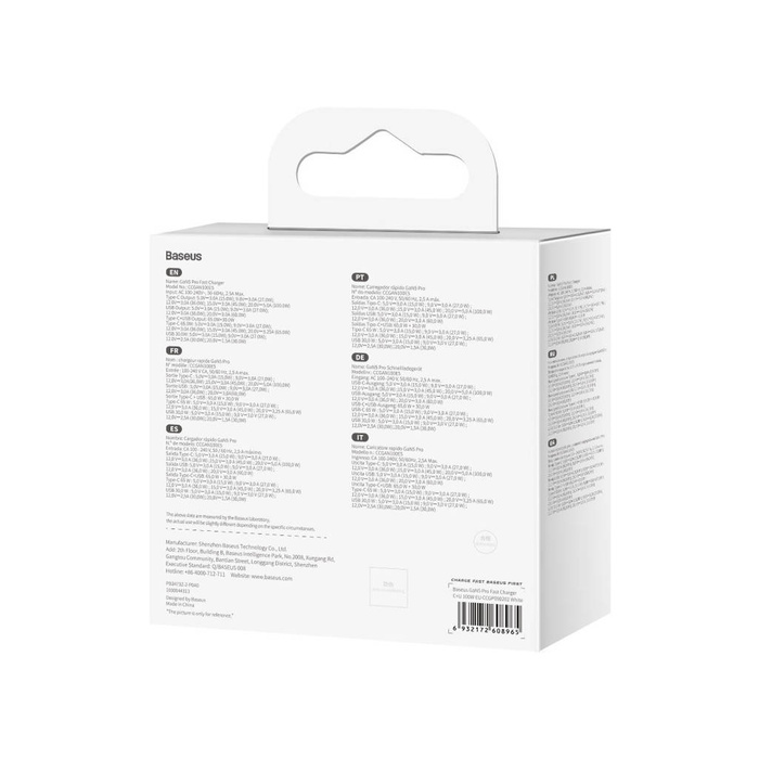 Baseus GaN5 Pro rychlá univerzální nabíječka GaN USB typu C / USB 100W PD3.0, QC4.0+, AFC bílá (CCGP090202)