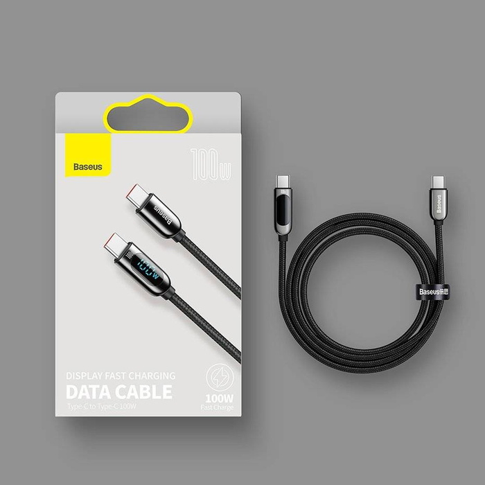 Câble USB Type C Baseus - Alimentation USB Type C 100W (20V / 5A) avec compteur de puissance à écran d&#39;affichage 2m noir (CATSK-C01)