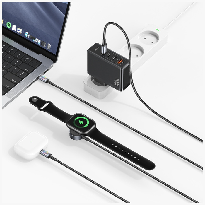 Kabel USAMS Huan 72W USB-C do USB-C z Ładowarką Bezprzewodową do Zegarka SJ754 Matowy