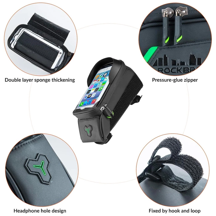 Borsa da bicicletta Rockbros 029-1BK per telaio con copertura per telefono - nera