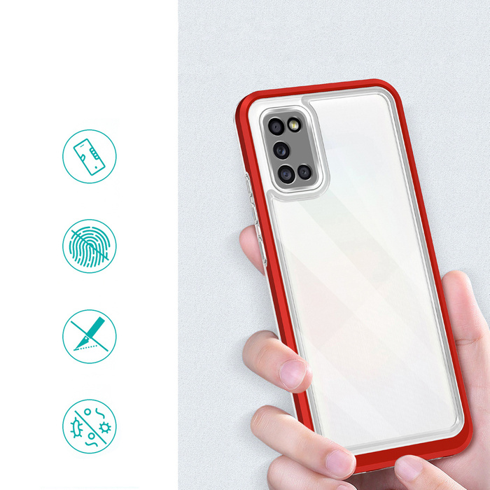 Funda transparente 3en1 para Samsung Galaxy A03s (166) marco gel cover rojo