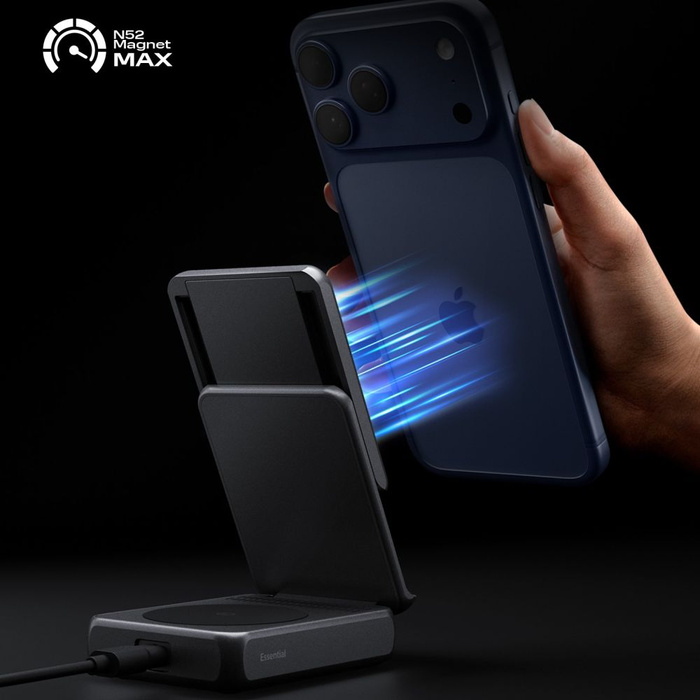 Spigen ESSENTIAL EF302MOQ Qi2.2 2IN1 MagNETIC MagSafe DRAHTLOSES LADESYSTEM SCHWARZ