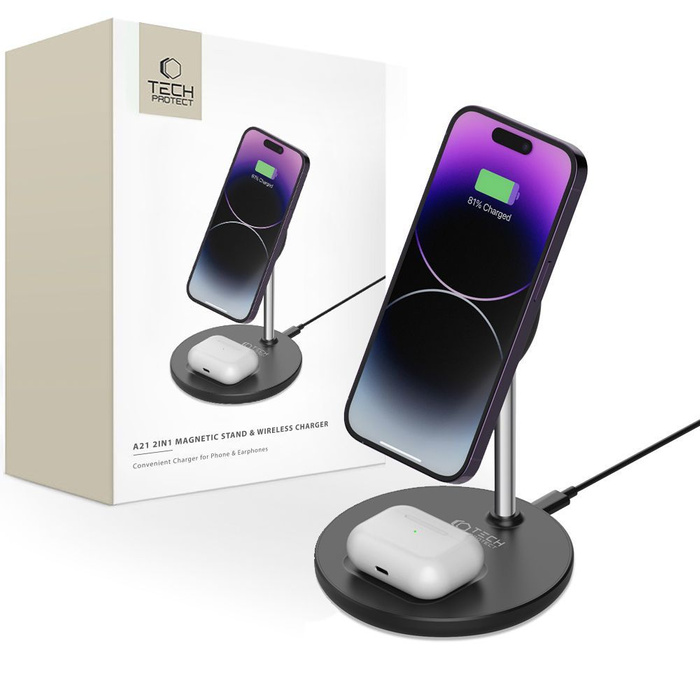 TECH-PROTECT QI15W-A21 2IN1 MagNETIC MagSafe WIRELESS CHARGER BLACK