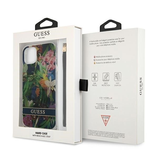 Hülle GUESS Apple iPhone 13 Mini Flower Strap Blau Hartcase