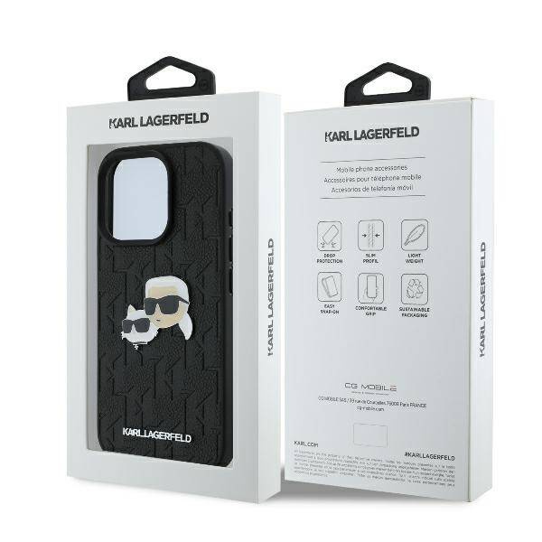 Etui Karl Lagerfeld iPhone 16 Pro 6.3" czarny/black hardcase Monogram Karl&Chaoupette Head Pin