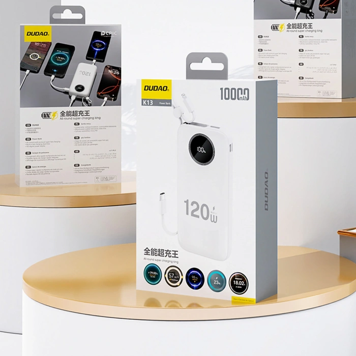Powerbank Dudao K13Pro 20000mAh z wbudowanym kablem - biały
