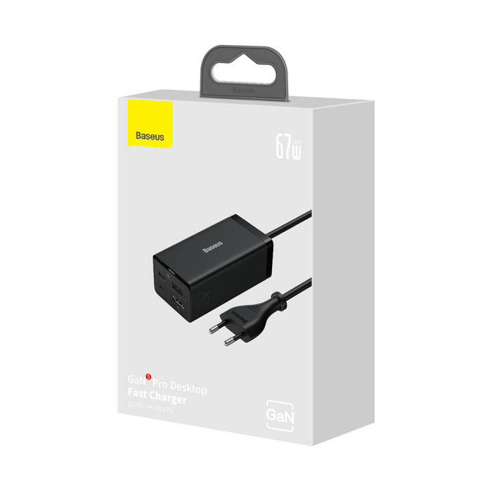 Baseus Schnellladegerät GaN5 Pro HUB HDMI 2 x USB-C / USB-A / HDMI 4K 30Hz 1,5m schwarz + USB-C Kabel - USB-C 100W 40Gb/s (USB4) 1m (CCGP110201)