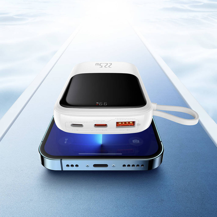 Baseus Qpow Powerbank 10000mAh eingebautes USB Type-C Kabel 22.5W Quick Charge SCP AFC FCP weiß (PPQD020102)