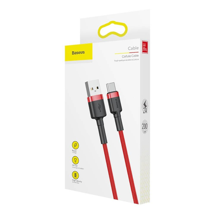 Baseus Cafule Cable odolný nylonový kabel USB / USB-C QC3.0 2A 2M červený (CATKLF-C09)