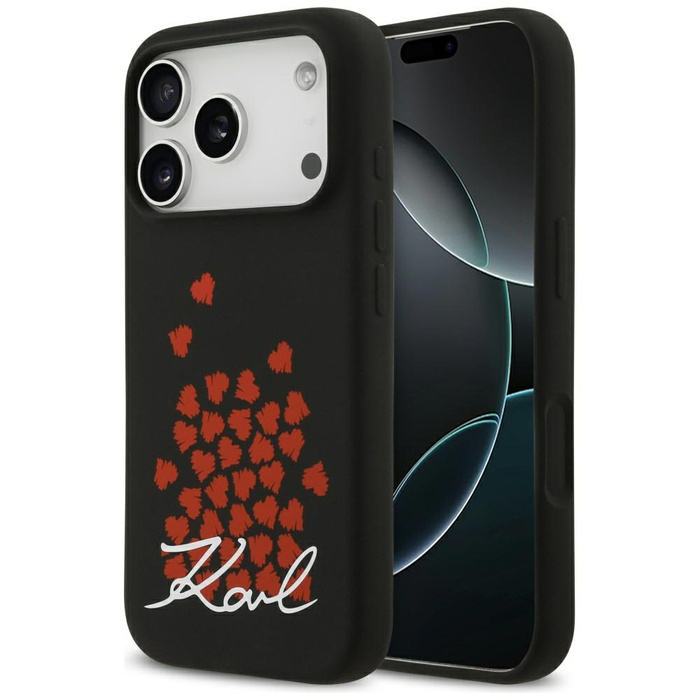 Etui Karl Lagerfeld Silicone Heart Sign  Logo MagSafe do iPhone 17 Pro czarny