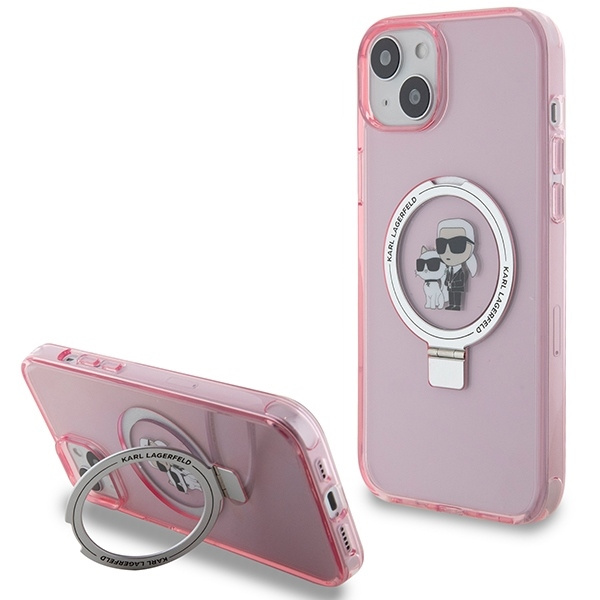 Case Karl Lagerfeld KLHMP15SHMRSKCP iPhone 15 6.1" pink/pink hardcase Ring Stand Karl&amp;Choupettte MagSafe Case